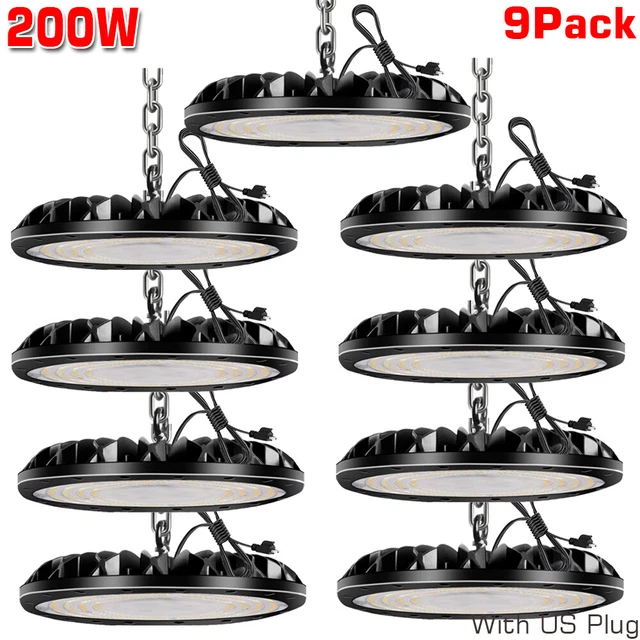 9 Pack 200W UFO Led High Bay Light Commercial Warehouse Factory Lighting Fixture