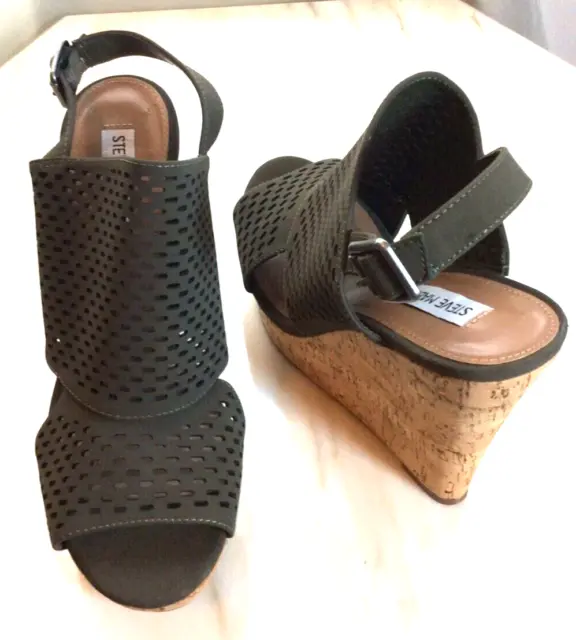 Steve Madden Women's Gray Nubuck Perforated Winny Wedge Platform Sandals Size 11