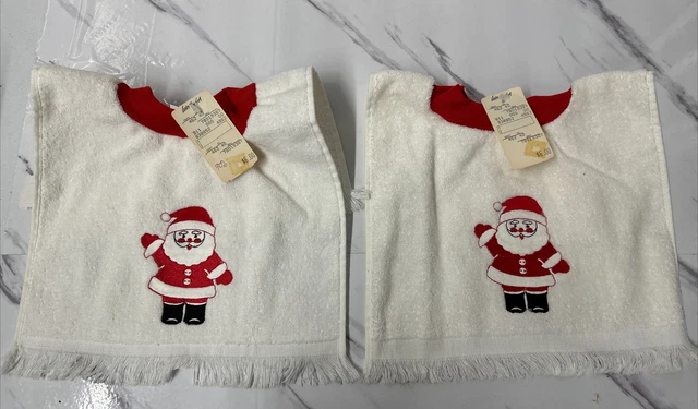 2 Vintage CANNON Christmas Santa Infant Baby Bibs NOS 1980’s Carson Pirie Scoot