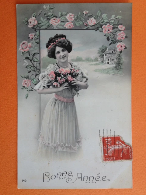 cpa FANCY BON ANNÉE by Germaine to Miss Jeanne CARON de St MAUR des FOSSÃS