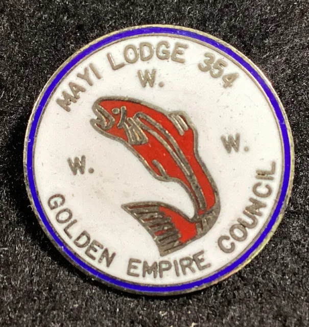 BSA BOY SCOUTS OF AMERICA Pin Vtg 1980s Golden Empire California Mayi Lodge Fish