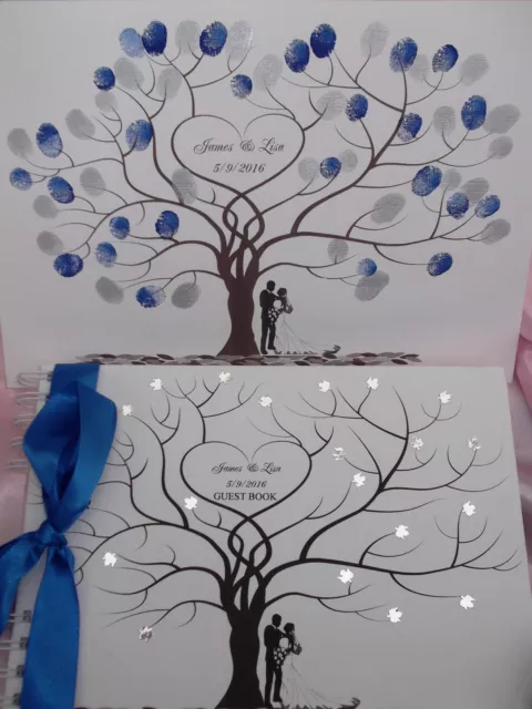 Wedding FINGERPRINT Tree and MATCHING PERSONALISED WEDDING GUEST BOOK ~ BOXED