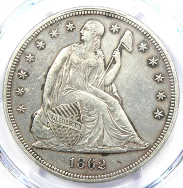 1862 Seated Liberty Silver Dollar $1 - Certified PCGS AU Detail - Civil War Date