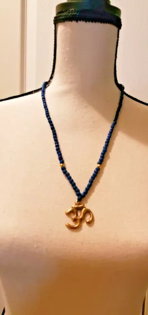 Handmade Glass Beaded Necklace pewter OHM ( OM ) Ganesha pendant