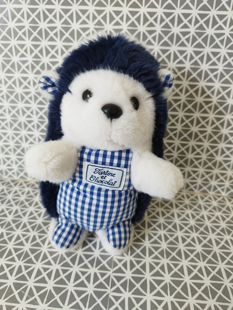 Doudou peluche hérisson blanc bleu marine vichy  Tartine et Chocolat 20 cm