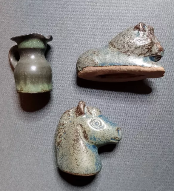 3 alte Keramik Figuren (Schweden?) 60-70er Jahre oder früher Pferdekopf Löwe ua 3
