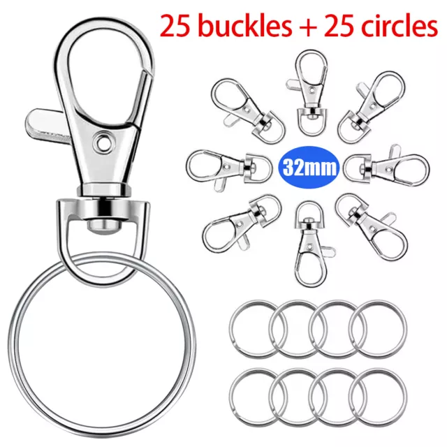 25X 32mm Swivel Lobster Clasp Clips Hook With KeyRing Alloy Split Keychain
