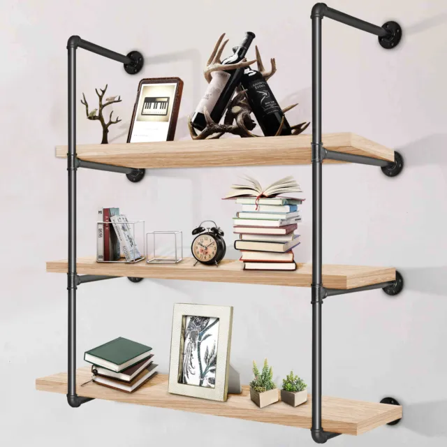 VEVOR Pipe Bookshelves Industrial Wall Mount DIY Pipe Shelf 2PCS 3-Tier Bracket