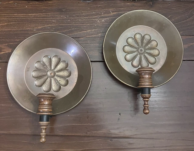 Set of 2 Vintage Copper Sconce Wall Mount Candle Reflector 3