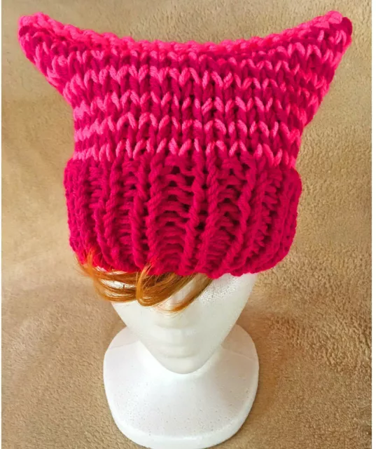 Chapeau de chat Pussy Beanie tricoté à la main fuschia/rayures roses chapeau de chat pour femme March. 