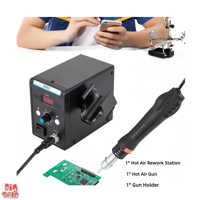 ELECTRIC REWORK SOLDERING Station 858D Hot Air Gun SMD Desoldering Tool