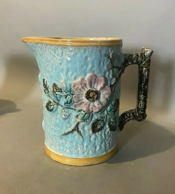 Vintage Antique Majolica Floral Decorated 8" Pitcher