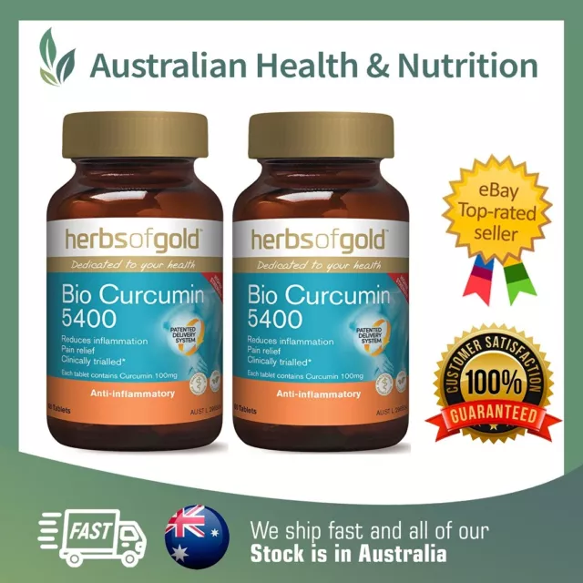 2 x HERBS OF GOLD BIO CURCUMIN 5400+ 60T + FREE SAME DAY POST & SAMPLE