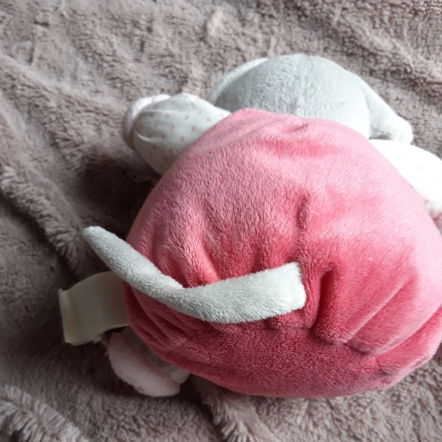 DOUDOU BOULE OBAIBI SOURIS ROSE GRIS Imprimés COEURS GRELOT TBE 5
