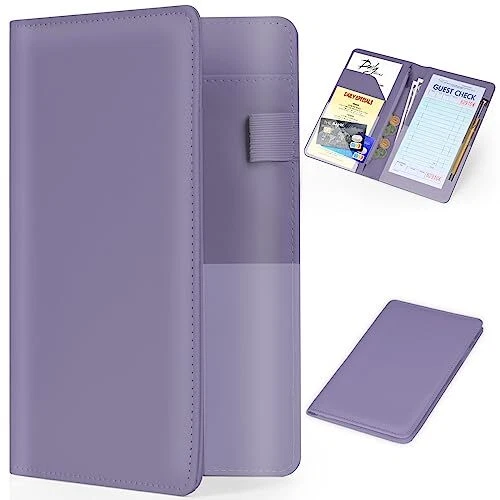 Server Books for Waitress - Premium Leather Zipper Pocket Purple