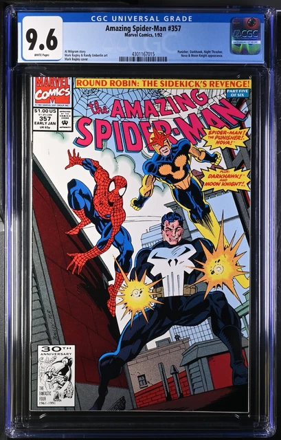 Marvel The Amazing Spider-Man #357 Cgc 9.6 Nm+ White 1/92 Punisher Darkhawk Nova