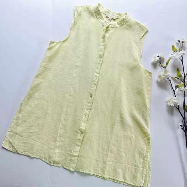 Eileen Fisher Garment-Dyed Organic Handkerchief Linen Sleeveless Shirt Citrus
