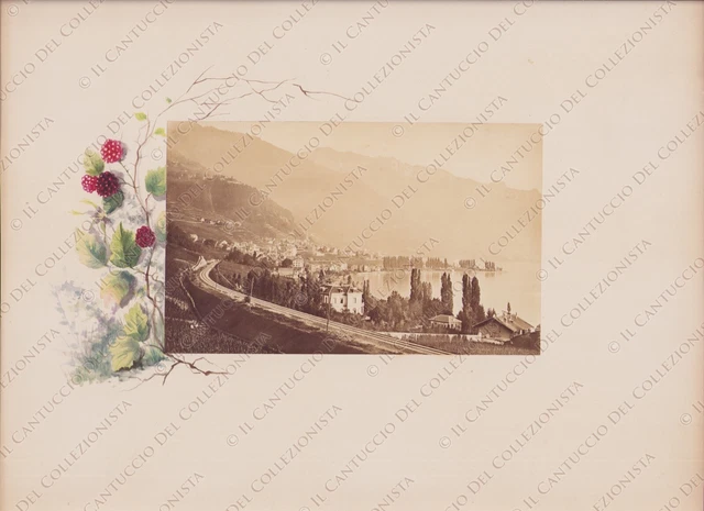 SVIZZERA Canton Ticino lago Maggiore Ferrovia acquerello Fotografia albumina