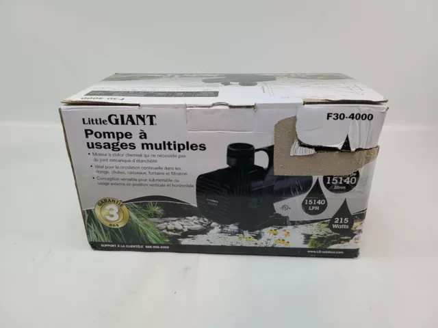 Little Giant F30-4000 566726 Wet Rotor Pump with 20-Feet Cord, 4000GPH - New