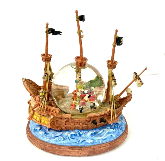 Disney Peter Pan Captain Hook Musical Snow Globe You Can Fly Pirate Ship READ