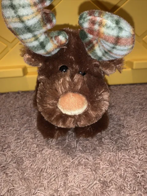 Soft Cuddly Marty the Moose with Fleece Plaid Posable Antlers Russ Plush Stuffe 2