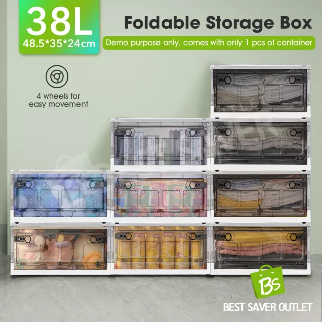 38L Folding Storage Box Plastic Collapsible Stackable Container Home Camping