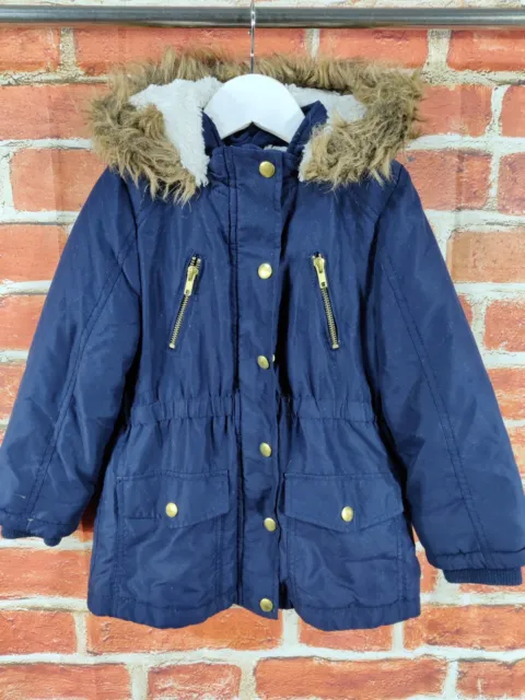 Girls George Navy Blue Parka Coat Jacket Age 5-6 Years Fleece Lined Kids 116Cm