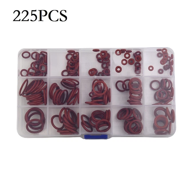 225x/set Kit Assortimento O-Ring Gomma Silicone Guarnizione Metrica VMQ Sigillatura Rosso