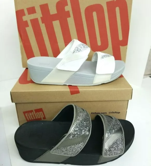 FitFlop adjustable strap MINA Ombre & Solid Glitter Slides Platform Sandals NEW