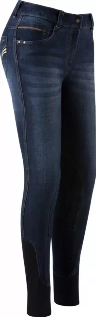Damen Reithose Jeanshose Kniebesatz Texas EquiTheme Jeans denim blau 32-40