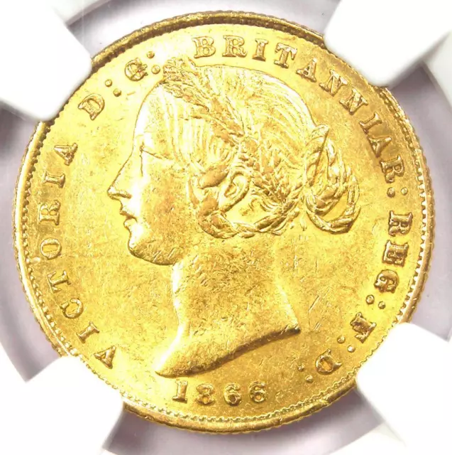 1866 Australia Victoria Gold Sovereign Coin 1S - NGC Uncirculated Detail UNC MS