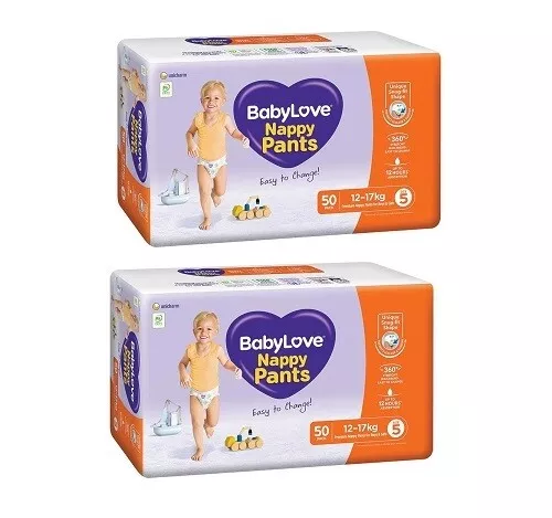 2 x Babylove Nappy Pants Jumbo Walker 12-17kg Size 5 50 Pants