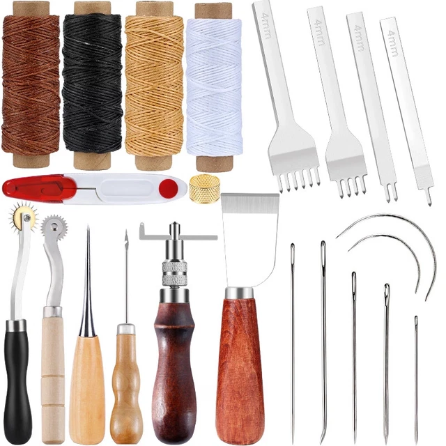 Juego de herramientas de costura de cuero cuchillo de esquí punzón de mano ranura mango de madera tijeras