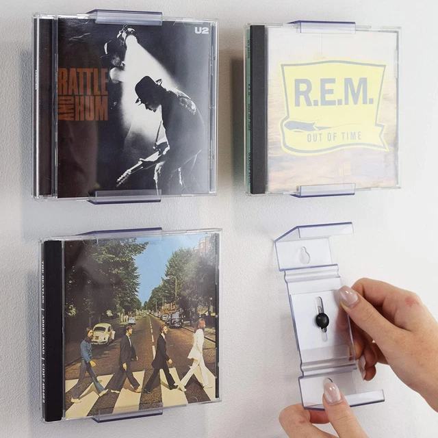 Paquete de 4 monturas de CD de colección, pantalla de marco de pared y soporte de estante, invisible e