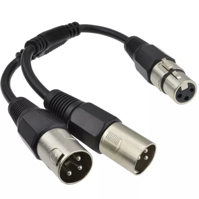 XLR Splitter Cable 1x Female Socket to 2x Male 3 Pin Plugs Audio Converter Lead