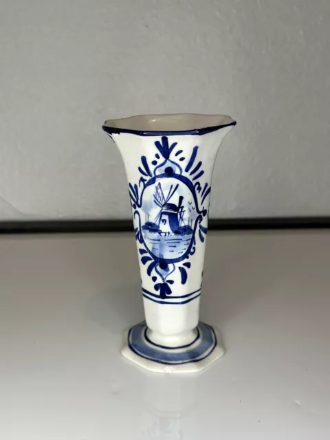 Elesva Delft Blue White And Blue Bud Vase from Holland Hand Painted Vintage