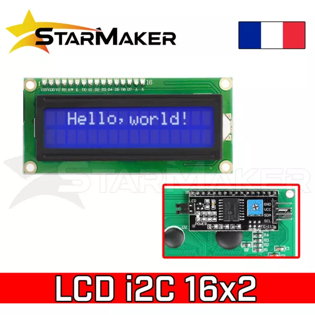 Ecran LCD i2C 1602 - Module IIC rétroéclairé bleu afficheur 16x2 pour Arduino