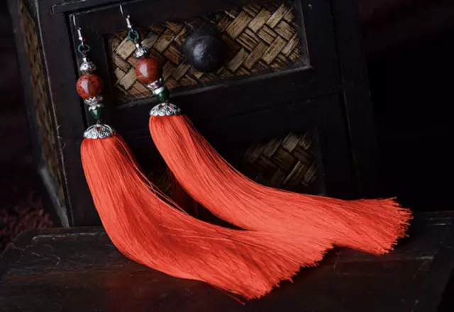 Red Bead Tassel Earring