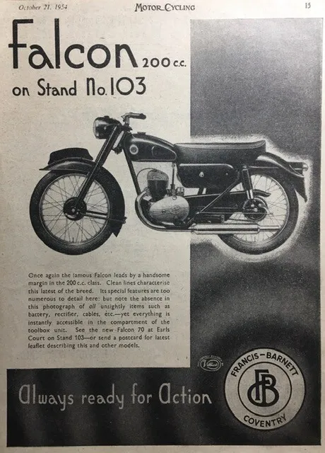 FRANCIS-BARNETT FALCON 200cc ORIGINAL 1954 B/W ADVERT 24cm x 17cm