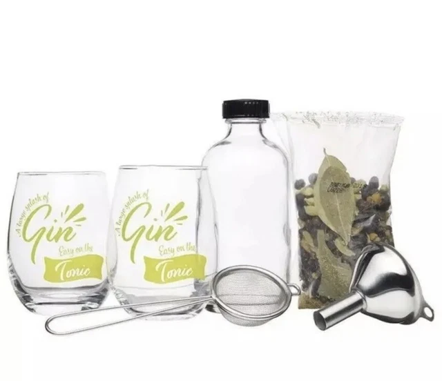 Kit de fabricación de ginebra BarCraft juego de 5 piezas 2 vasos G&T botella mezcladora embudo y tamiz