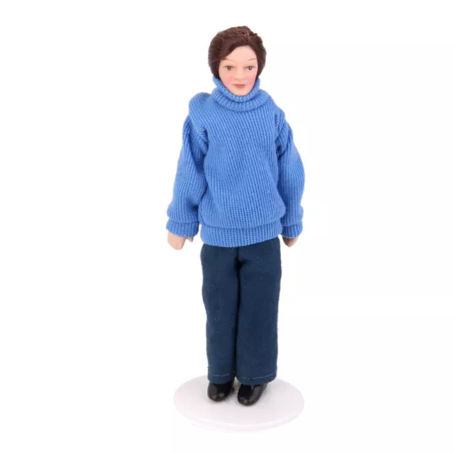 1/12 Puppenhaus Miniatur   Puppe junger moderner Mann in blauen 3