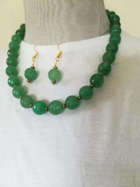 Collana di giada verde sfaccettata mm12 spacer lega+ orecchini Invio x raccomand