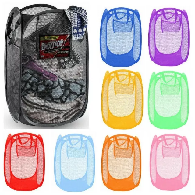 Pop Up Laundry Bag Mesh Foldable Washing Basket Bin Hamper Cloth Toy Storage