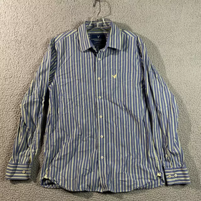 American Eagle Shirt Mens Large Blue Striped Button Down Casual Beach Outfitters