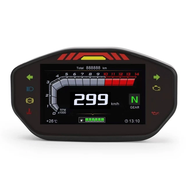 Universal Motorcycle Digital Lcd 1-6 Gear Odometer Speedometer Tachometer