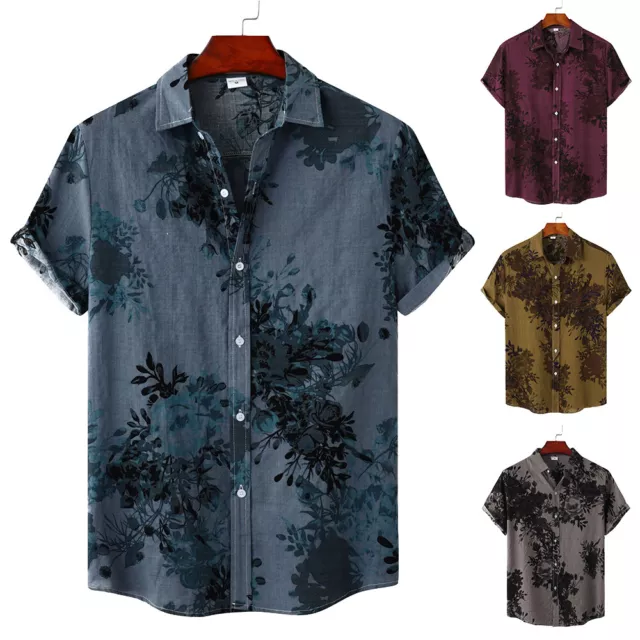 Camicia Da Uomo A Maniche Corte Con Stampa Hawaiana Camicetta Casual ☽