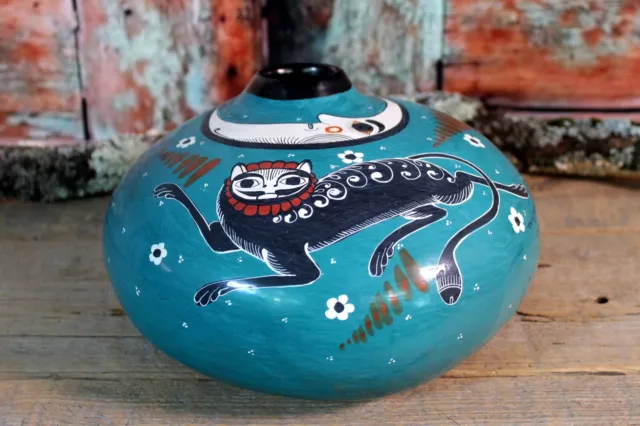 Nagual Crescent Moon Pot Hand Painted Handmade by Medrano Tonala Mexico Folk Art