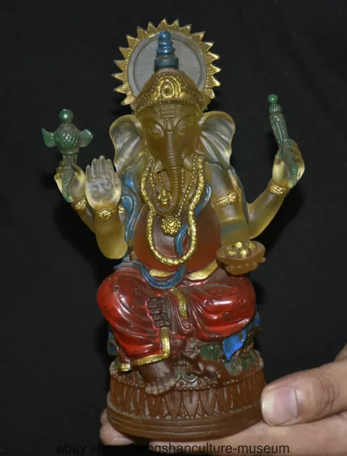 6.8 " Old China Buddhism Crystal Painting Ganesh Lord Elephant God Buddha Statue
