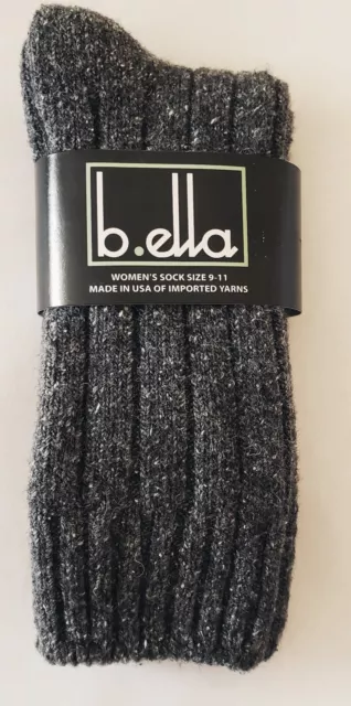B.Ella Erin Charcoal Grey Wool Silk Blend Women's Crew Socks Size 9-11 #3632 2