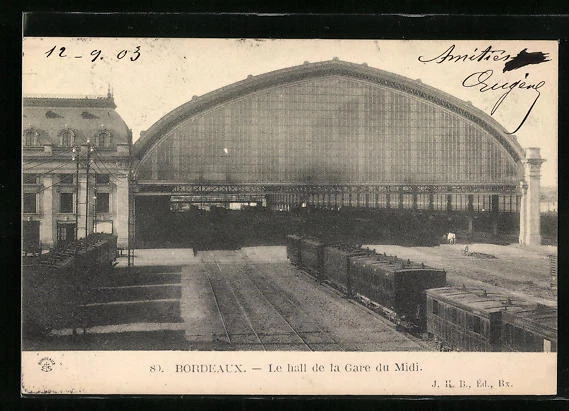 CPA Bordeaux, Le Hall de la Gare du Midi 1903